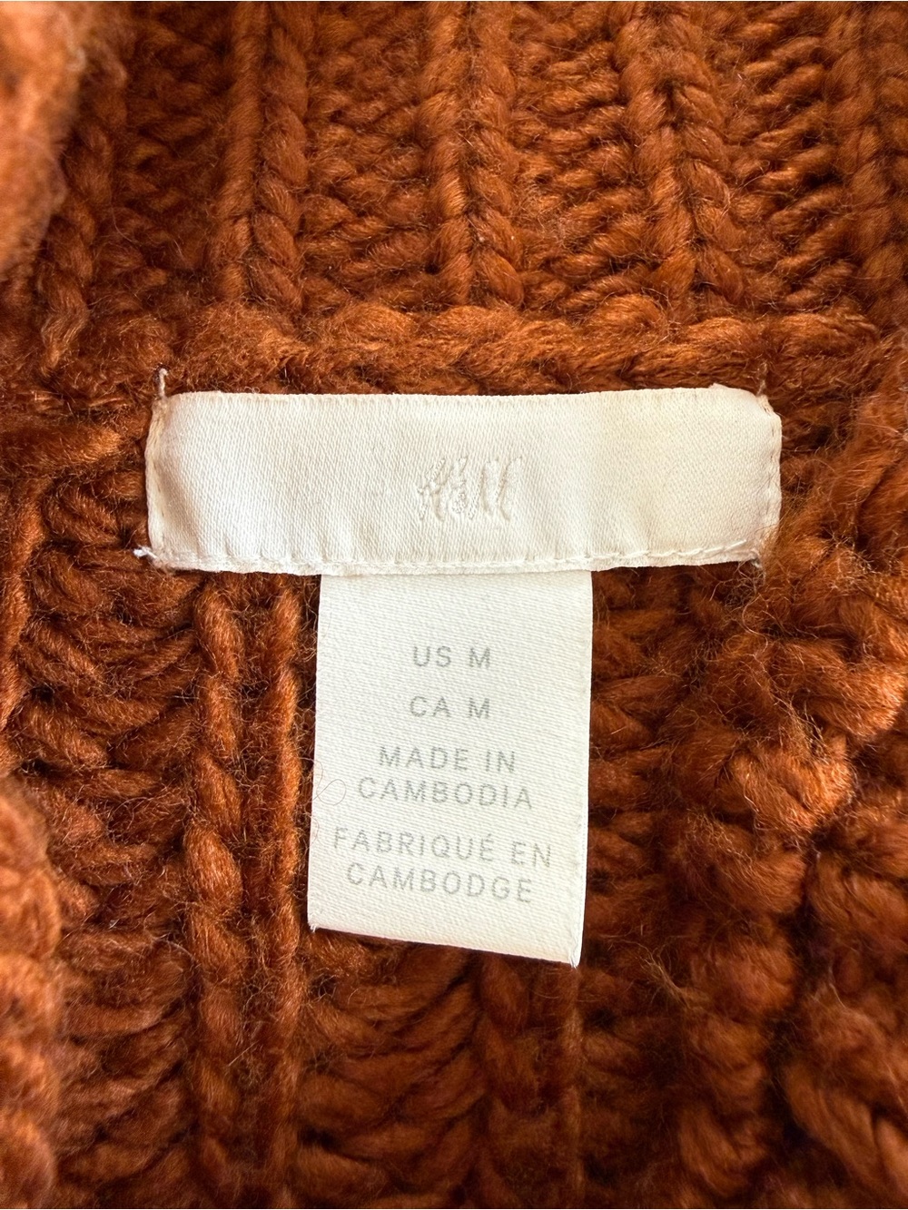 H&M Rust Orange Chunky Knit Fisherman Sweater Mock Neck Cottagecore Warm Cozy M - Picture 5 of 10